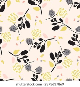 Midcentury modern floral vector endless vector pattern. Organic summer gender neutral 70s matisse wallpaper. 