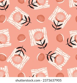 Midcentury modern floral vector endless vector pattern. Organic summer gender neutral 70s matisse wallpaper. 