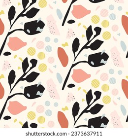 Midcentury modern floral vector endless vector pattern. Organic summer gender neutral 70s matisse wallpaper. 