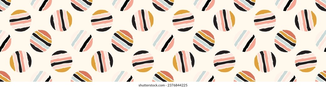 Midcentury modern floral vector endless vector border. Organic summer gender neutral 70s matisse banner. 