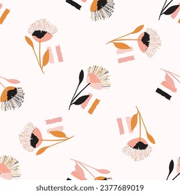 Midcentury modern floral vector endless vector pattern. Organic summer gender neutral 70s matisse wallpaper. 