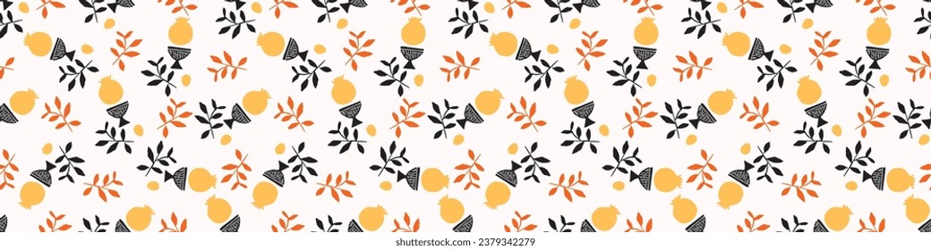 Midcentury modern floral vector endless vector border. Organic summer gender neutral 70s matisse banner.