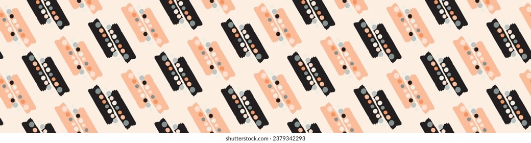 Midcentury modern floral vector endless vector border. Organic summer gender neutral 70s matisse banner.