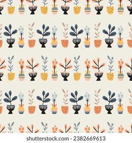 Midcentury modern floral vector endless vector pattern. Organic summer gender neutral 70s matisse wallpaper. 