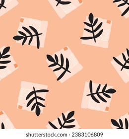 Midcentury modern floral vector endless vector pattern. Organic summer gender neutral 70s matisse wallpaper. 