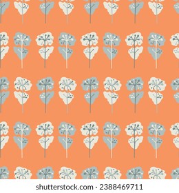 Midcentury modern floral vector endless vector pattern. Organic summer gender neutral 70s matisse wallpaper. 