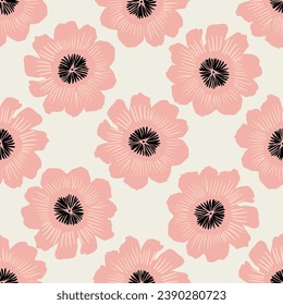 Midcentury modern floral vector endless vector pattern. Organic summer gender neutral 70s matisse wallpaper. 