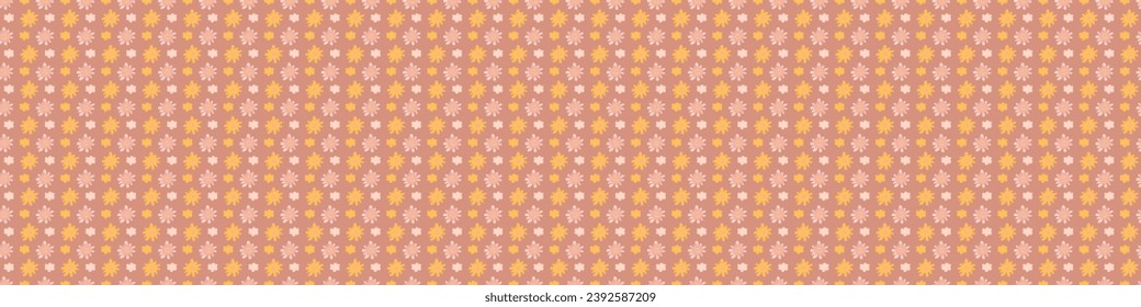 Midcentury modern floral vector endless vector border. Organic summer gender neutral 70s matisse banner.