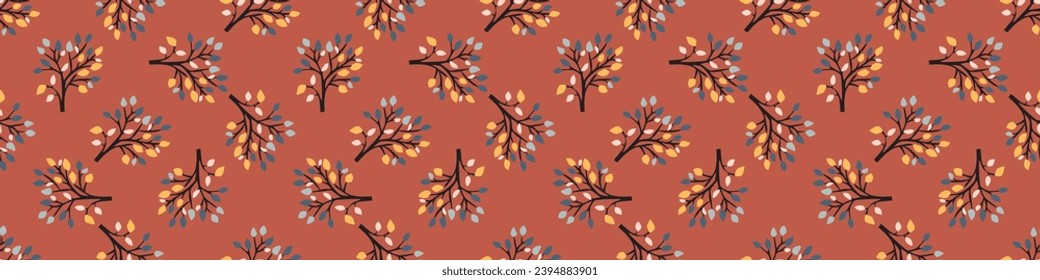 Midcentury modern floral vector endless vector border. Organic summer gender neutral 70s matisse banner.