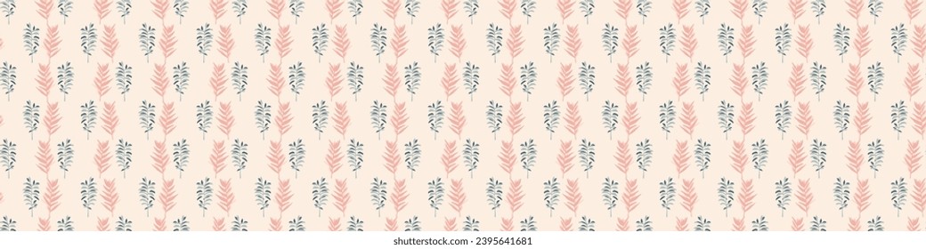 Midcentury modern floral vector endless vector border. Organic summer gender neutral 70s matisse banner.