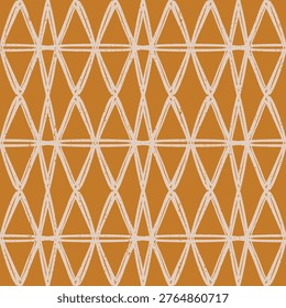 Mid-Century Modern Geometric Diamond Pattern; Minimalist Terracotta and Cream Retro Line Art Background for Textile Design, Wallpaper, and Trendy Home Decor Fabric	