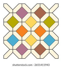 Mid-Century Modern Geometric Pattern with Interlocking Circles and Squares