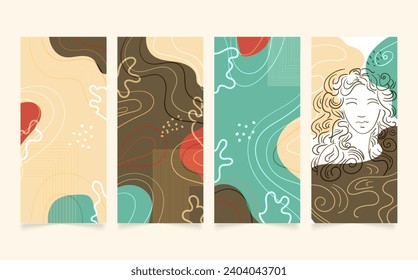mid-century modern greece ancient woman story posts vector set