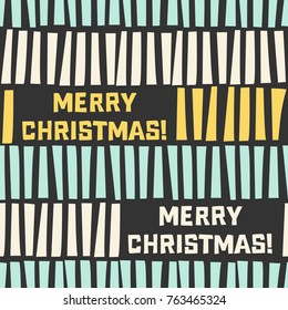 Mid-Century Modern illustrated Christmas Pattern. Seamless Holiday Pattern inspired on the Fifties with handmade illustrations that reads Merry Christmas.