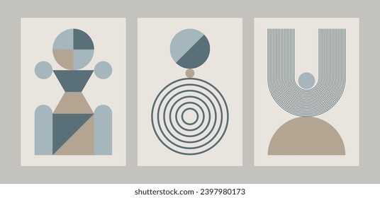 Mid-century modern poster set. Minimalist composition with basic and geometric shapes.