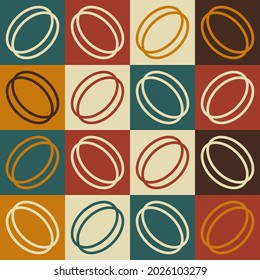 Mid-century modern seamless pattern, geometric shapes in retro colors. Abstract repeating geometry background. 60s 70s vector illustration
