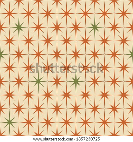 Mid-century modern starburst repeating pattern in olive green.Inspired by Atomic era. Repeatable and seamless.