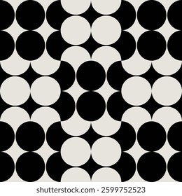 Midcentury modern style circle pattern in black and white shades.  Graphical illustration for a unique wall decor, textiles and interior design. 