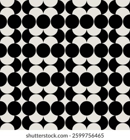 Midcentury modern style circle pattern in black and white shades.  Graphical illustration for a unique wall decor, textiles and interior design. 