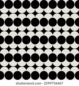 Midcentury modern style circle pattern in black and white shades.  Graphical illustration for a unique wall decor, textiles and interior design. 