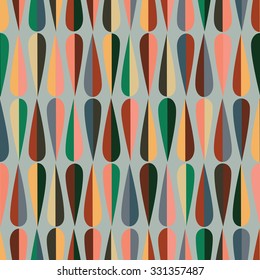 Mid-century modern style retro seamless pattern with drop shapes in various color tones, abstract repeating background for all web and print purposes.