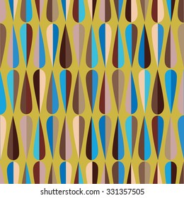 Mid-century modern style retro seamless pattern with drop shapes in various color tones, abstract repeating background for all web and print purposes.