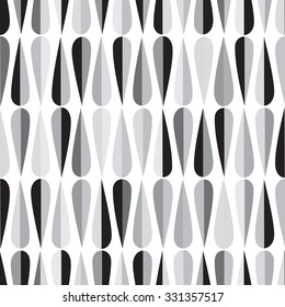 Mid-century modern style retro seamless pattern with drop shapes in shades of gray, abstract repeating background for all web and print purposes.