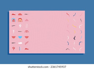 mid-century modern vector background with empty place, wavy mesh and boho elements
