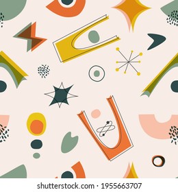 Mid-Century Modern Wallpaper Pattern, Seamless 60s Background, 1960s Repeating Backdrop, Design for wallpaper, background, wall decor, cover, print, card, branding, wrapping paper. 