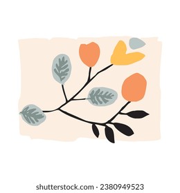 Midcentury modern whimsical floral vector graphic motif illustration. Organic summer gender neutral 70s matisse illustration in groovy botanical playful style. 