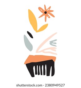 Midcentury modern whimsical floral vector graphic motif illustration. Organic summer gender neutral 70s matisse illustration in groovy botanical playful style. 