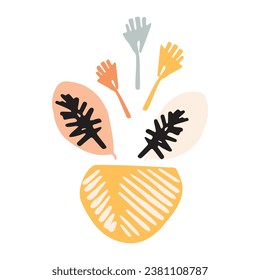 Midcentury modern whimsical floral vector graphic motif illustration. Organic summer gender neutral 70s matisse illustration in groovy botanical playful style. 