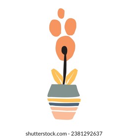 Midcentury modern whimsical floral vector graphic motif illustration. Organic summer gender neutral 70s matisse illustration in groovy botanical playful style. 