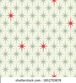 Mid-century modern wrapping paper with starburst pattern in red, olive green, and cream.Inspired by Atomic era. Repeatable and seamless