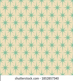 Mid-century modern wrapping paper with starburst pattern with blue on cream