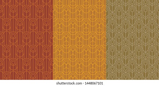 Midcentury natural colors geometric pattern. Seamless repeatable motif for or fabric, textile, wrap, surface, web and print design. Vector illustration rapport with long oval shapes.
