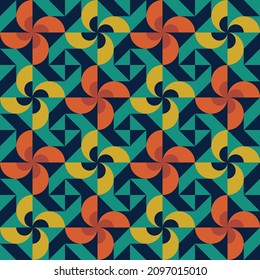 Mid-century pattern design with seamless edge and retro color palette - Vintage geometric shapes artwork vector eps 10