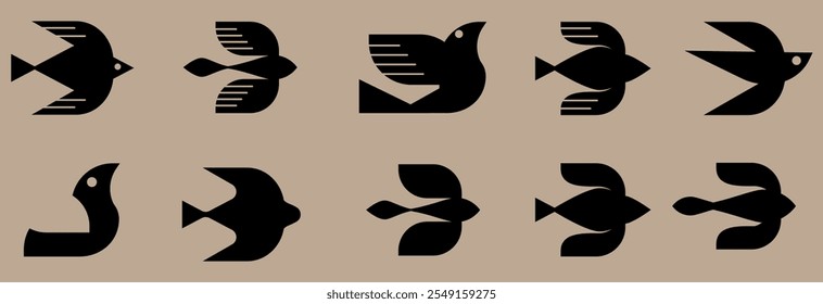 Mid-century Retro Bird Icons set