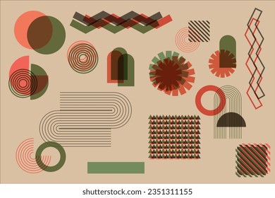 mid-century retro minimal abstract shape vector elements collection.  memphis design element with risograph concept.