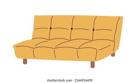 Diseño de sofá cama retro de mediados de siglo. Un moderno sofá sin armaduras para la sala de estar interior. Elegante y acogedor mobiliario de salón mullido de los años 50. Ilustración vectorial plana coloreada aislada en fondo blanco