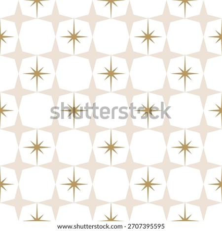 Midcentury stars festive seamless pattern. Retro neutral gold beige colors thin stardust shapes wallpaper, gift wrap texture