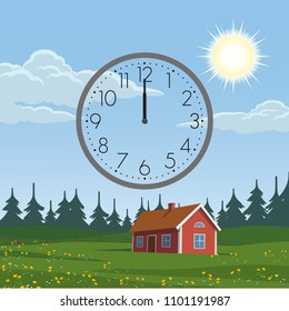 Midday. Day background with clock