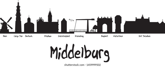 Middelburg city outline skyline Vector