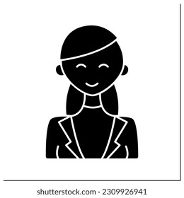 Middle adulthood glyph icon. Mature period. Skilled woman. Life cycle. Different ages concept.Filled flat sign. Isolated silhouette vector illustration