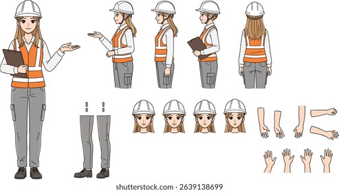 Middle age business man character constructor for animation. Front, side and back view set. Body parts, postures, poses collection.