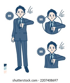 A middle age Businessman in a suit with Booing images.It's vector art so it's easy to edit.