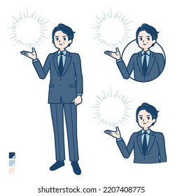 A middle age Businessman in a suit with Manipulating light images.It's vector art so it's easy to edit.