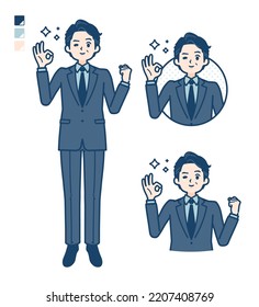 A middle age Businessman in a suit with OK sign images.It's vector art so it's easy to edit.