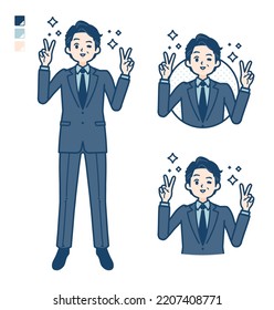 A middle age Businessman in a suit with Peace sign images.It's vector art so it's easy to edit.