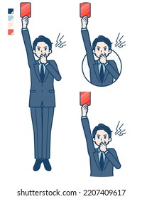 A middle age Businessman in a suit With a red card images.It's vector art so it's easy to edit.